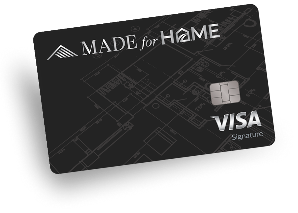 MADE for Home Visa Signature credit card, charcoal with a home-blueprint pattern
